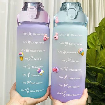 Kit Tres Termos Botella De Agua Motivacional Con Pitillo + Sticker + Pines  - Mundo Tecnológico Express