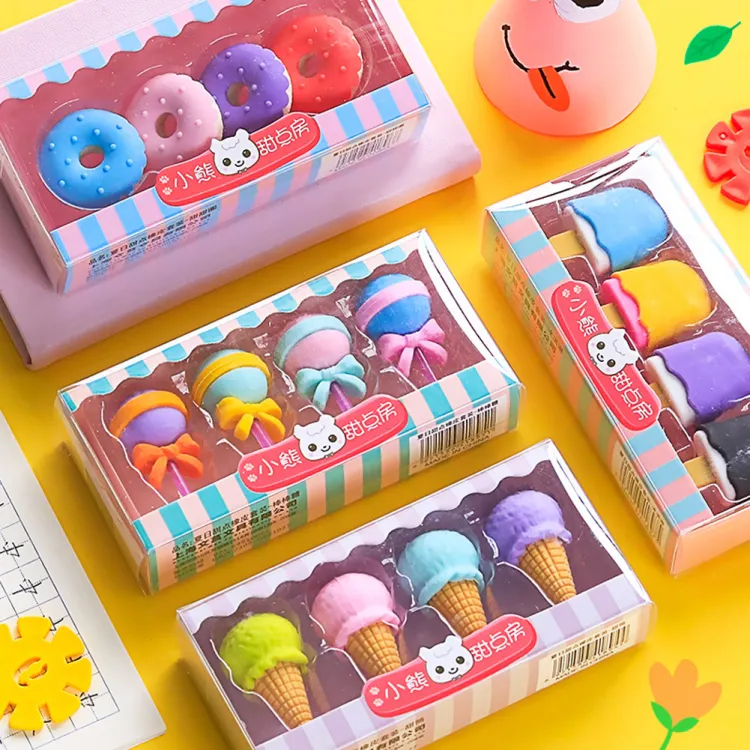 Imagen de PAQ. 4 BORRADOR ESCOLAR HELADOS KAWAII