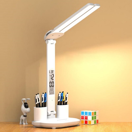 Imagen de LAMPARA DOBLE DE MESA CON RELOJ Y LAPICEROS