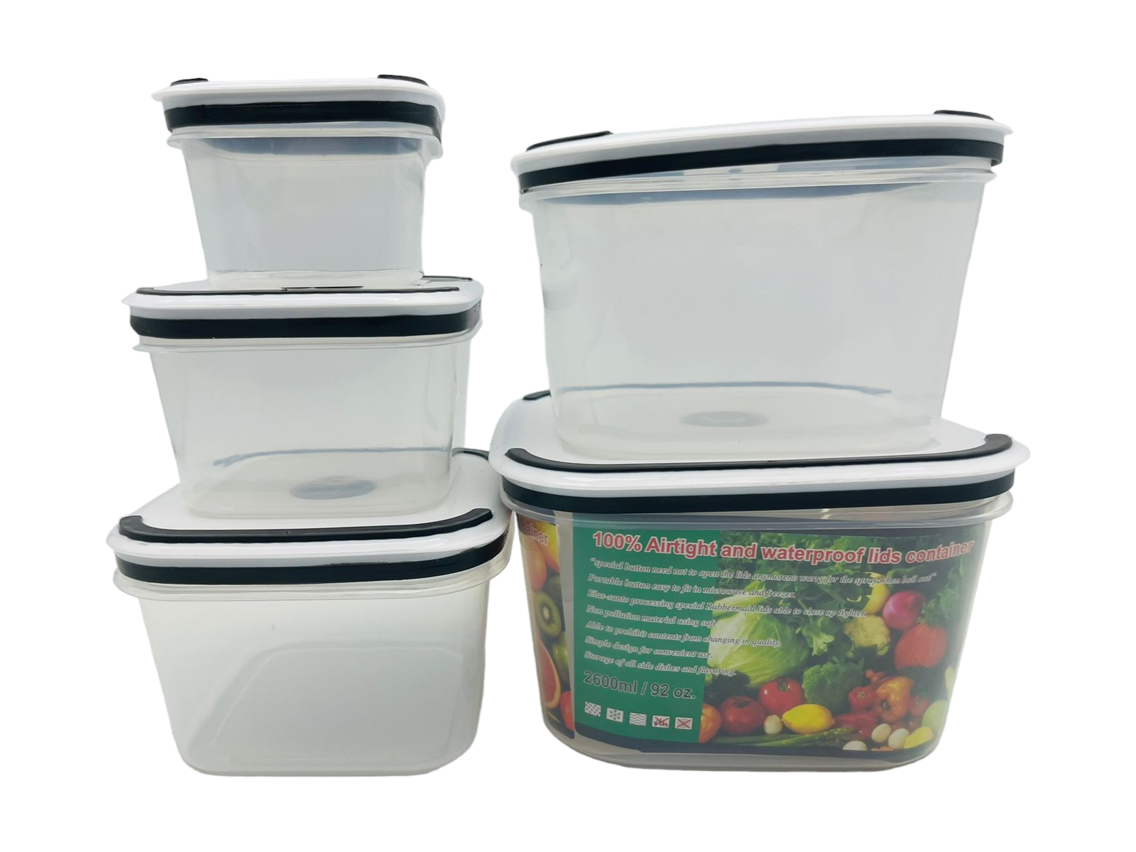 Imagen de SET 5 CONTENEDOR ALIMENTOS TRANSPARENTES CON TAPA