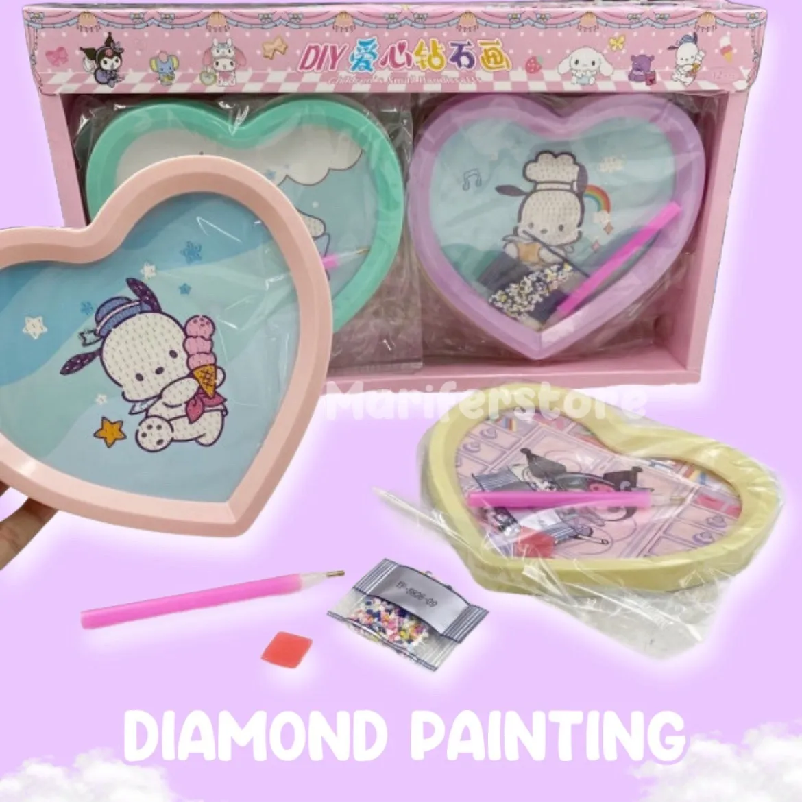 Imagen de CAJA 12 PINTURA DIAMANTE CORAZON SANRIO