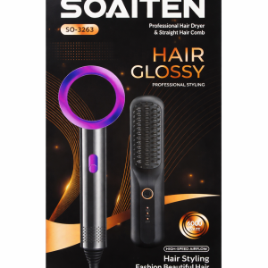 SOAITEN SECADORA + CEPILLO ALISADOR 2 EN 1 HAIR GLOSSY