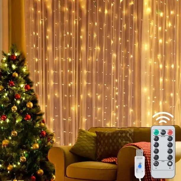 Imagen de CORTINA USB NAVIDEÑA CON CONTROL 3mt 100 LED
