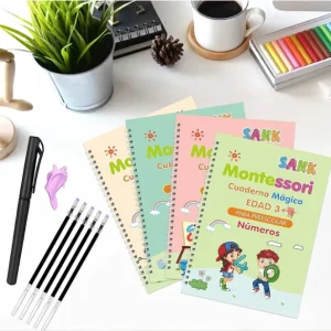 4 CUADERNO MONTESSORI CALIGRAFIA + 10 PLUMA REPUESTO