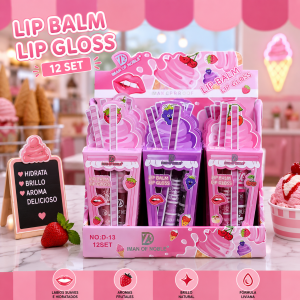 CAJA 12 DUO LIP BALM + LIP GLOSS HELADO