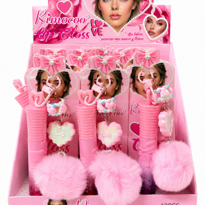CAJA 12 LIP GLOSS CON LLAVERO POMPON