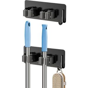 Set 2 Soportes Metalicos Negro Organizador Escoba