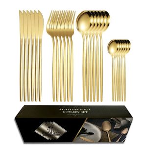 JUEGO DE 24 CUBIERTOS COCINA DORADOS ACERO INOXIDABLE