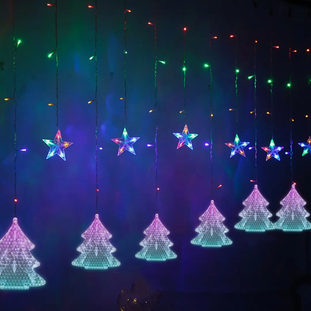 Imagen de SERIE CASCADA NAVIDEÑA PINOS Y ESTRELLAS MULTICOLOR