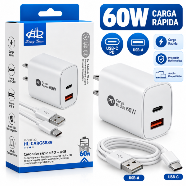 Cargador rápido 60W USB-A a USB-C