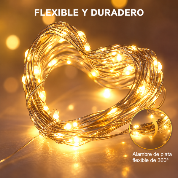 Corazón de luces LED cálidas flexibles